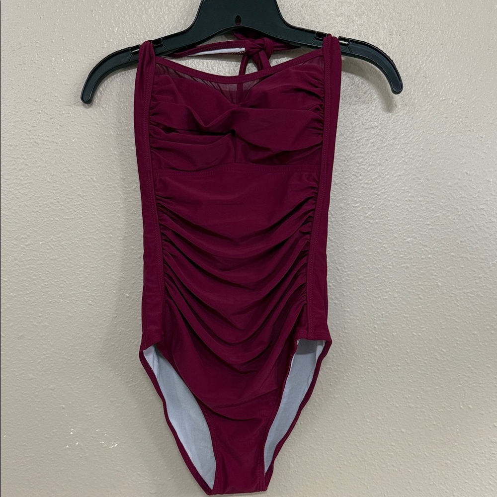 NWT Aqua Eve One Piece Tummy Control Ruched Twist Front Swimsuit Bathing Suit